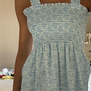 Aqua Blue and White Smocked Blouse